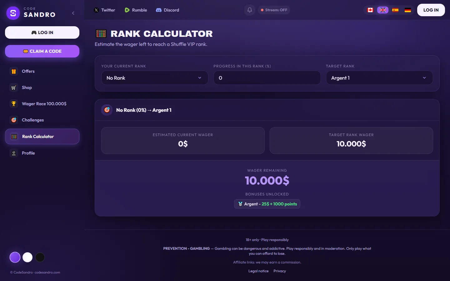 CODE SANDRO — Rank Calculator