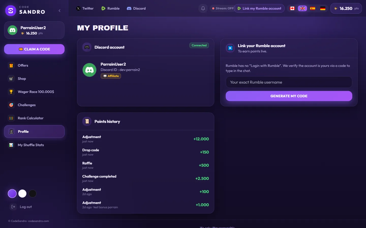 CODE SANDRO — Member profile